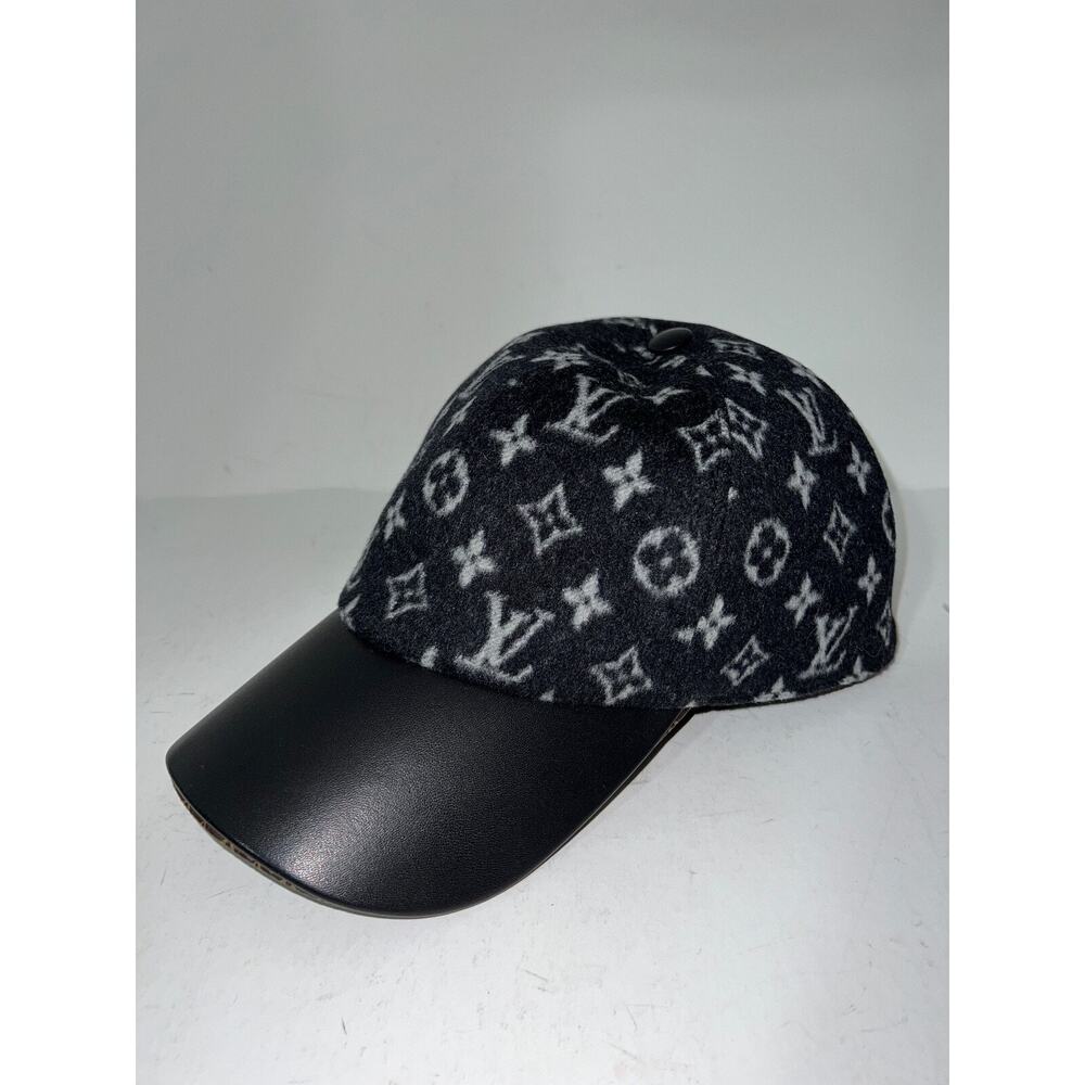 Louis Vuitton Carry On Cap Black Grey Wool Monogram LV Logo Sun Baseball Hat L - Picture 3 of 9